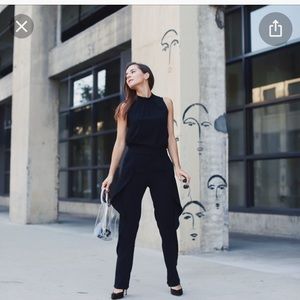 Mango jumpsuit wide leg pleated crew neck